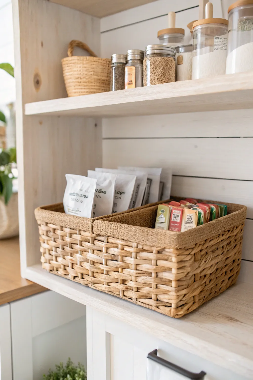 Elevate your pantry organization with chic under-shelf baskets, blending minimalist elegance with Boho charm.