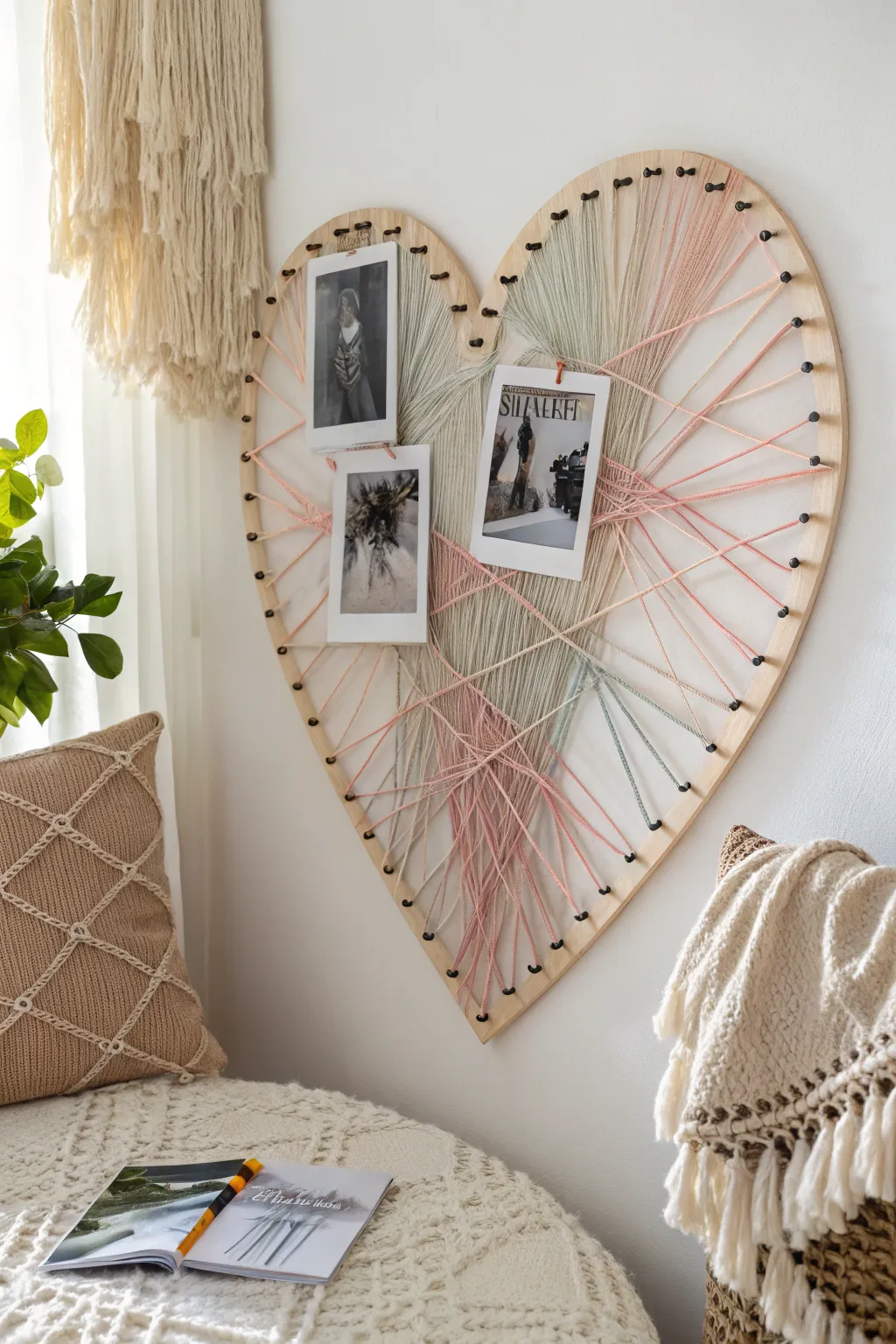 Transform your memories into art with this heart-shaped string art display—where simplicity meets sentimentality.