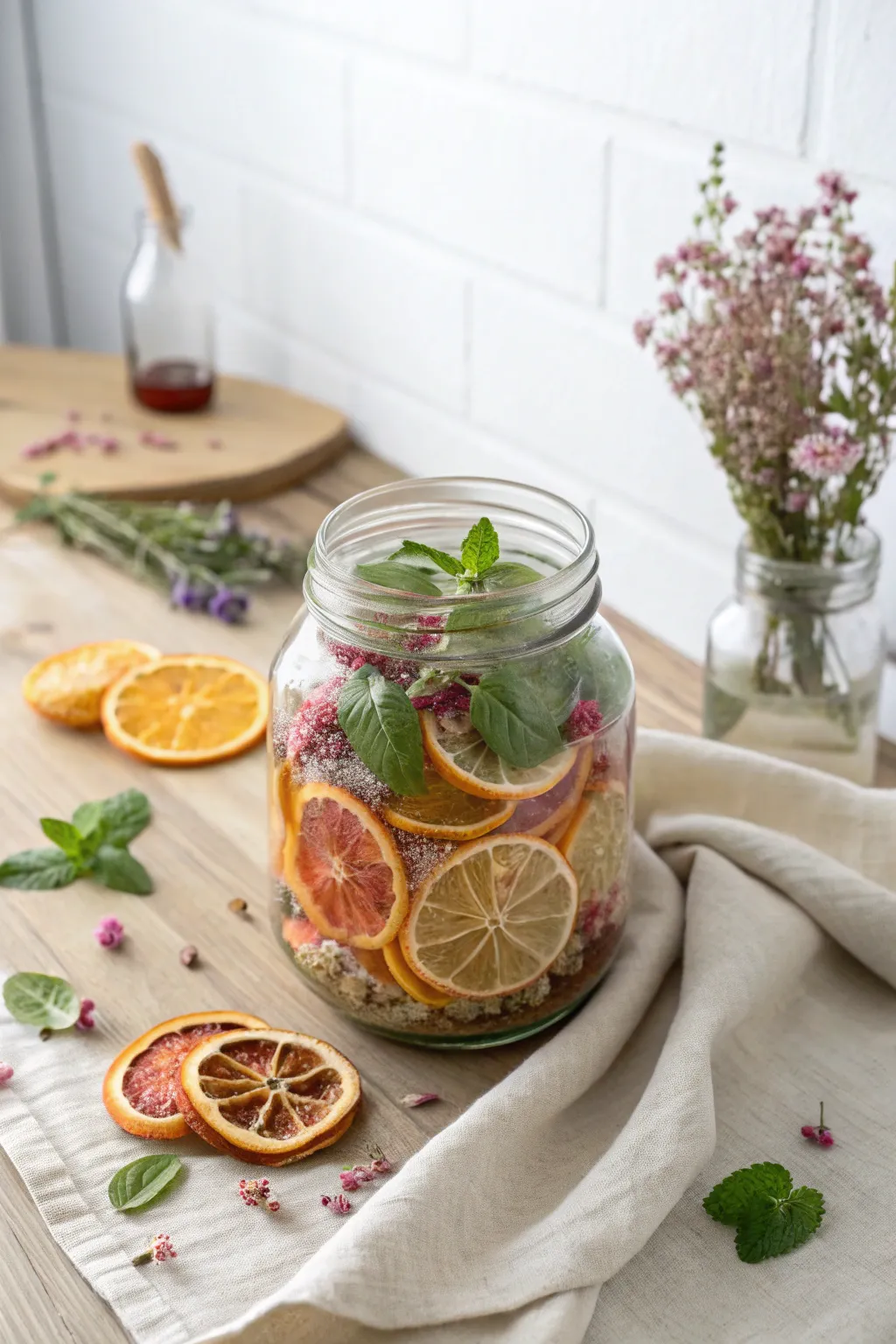 Craft the perfect blend of beauty and flavor with these exquisite dehydrated fruit and herb mixes.