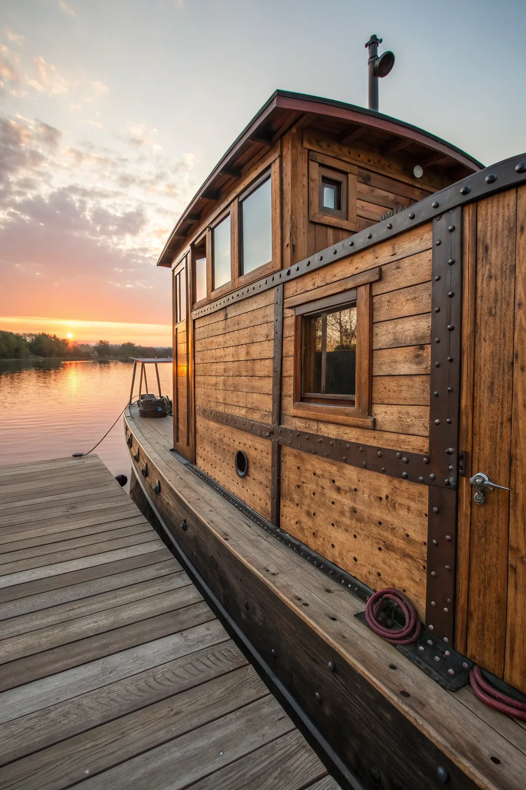 Embrace the warmth of rustic charm with reclaimed wood on your DIY pontoon.