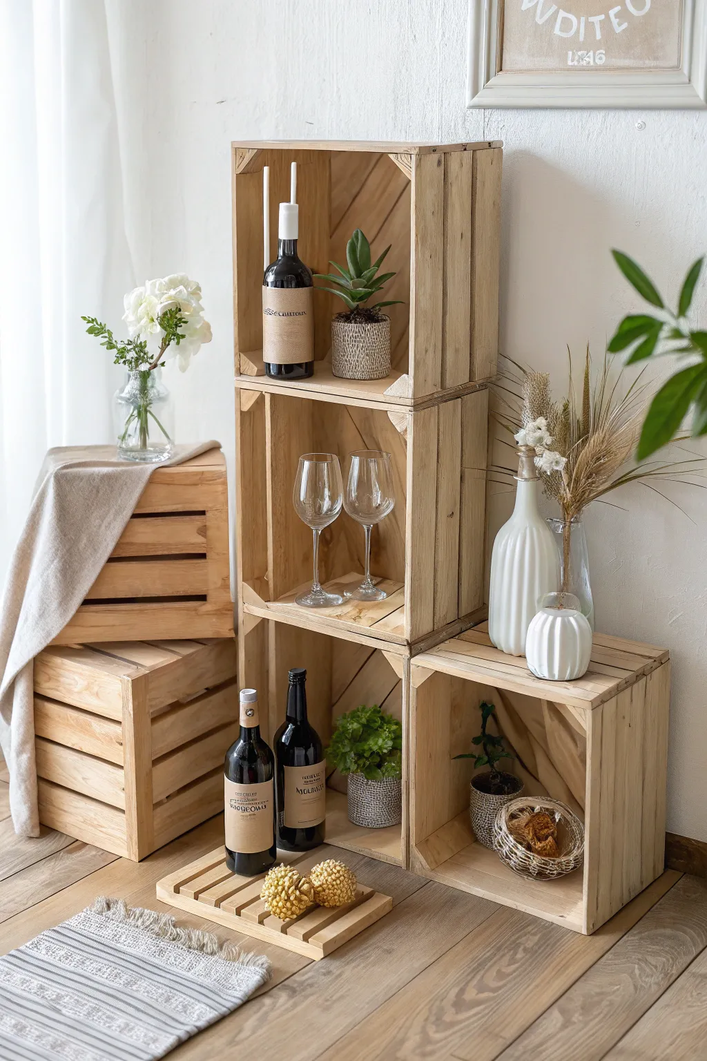 Transform vintage wine boxes into a chic nightstand with a Scandinavian-Boho twist!