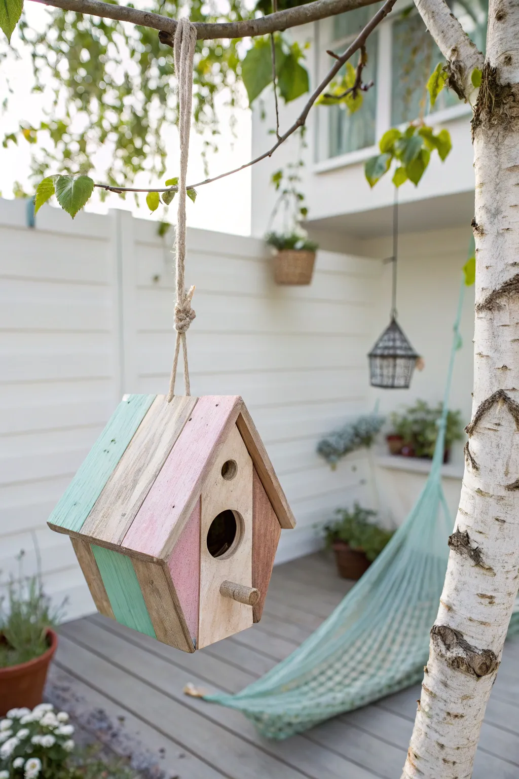 Add a touch of charm and color to your backyard with a handcrafted birdhouse. Invite nature's melody with style!