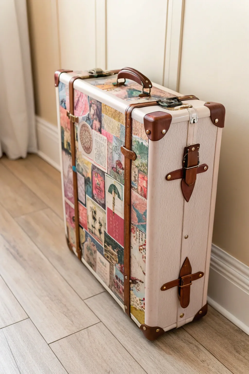 Transform your travel companion into a work of art with this vibrant decoupage suitcase!