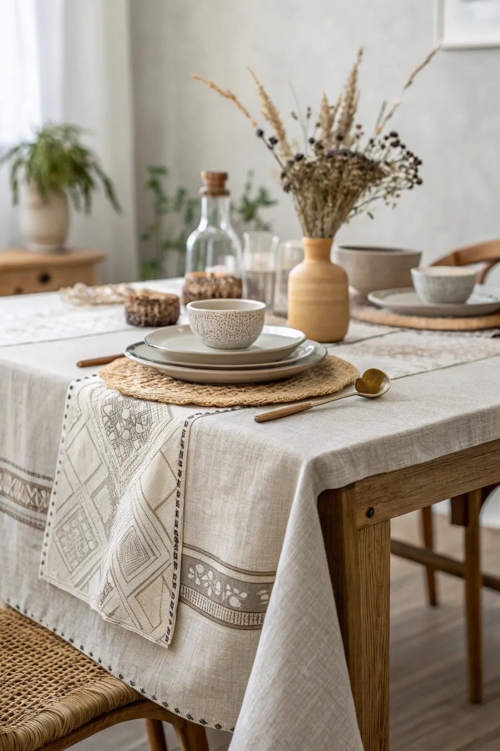Elevate your dining experience with layered linens that blend Scandinavian simplicity and Boho charm.