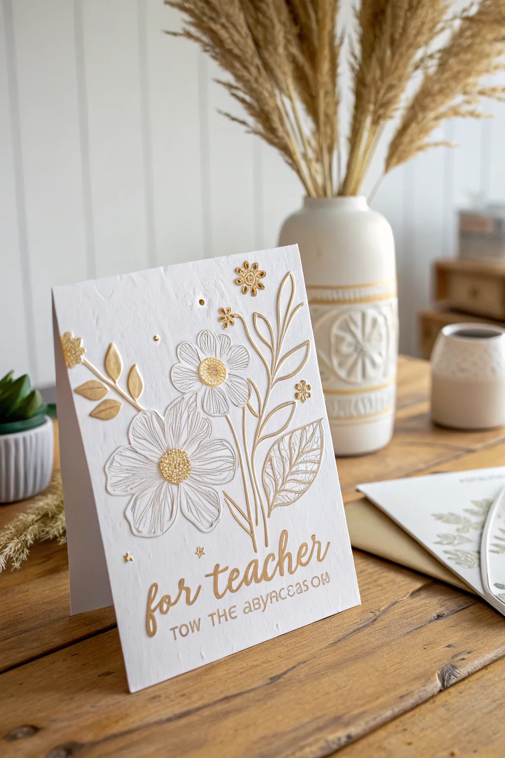 Elevate your gratitude with embossed elegance – a touch of crafted beauty for your favorite teacher.
