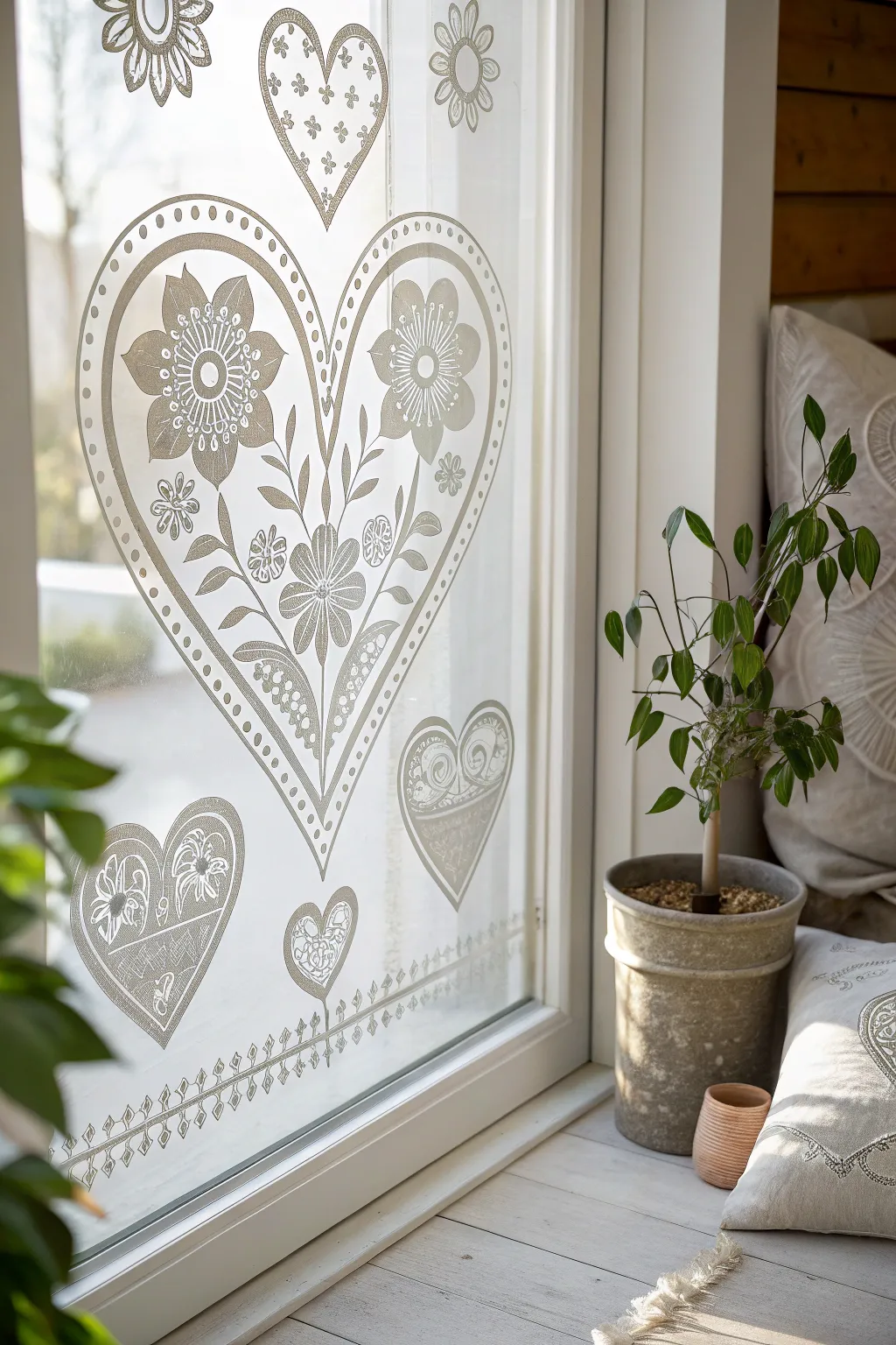 Effortless Elegance: Transform your windows with love-themed clings that embrace minimalist beauty.