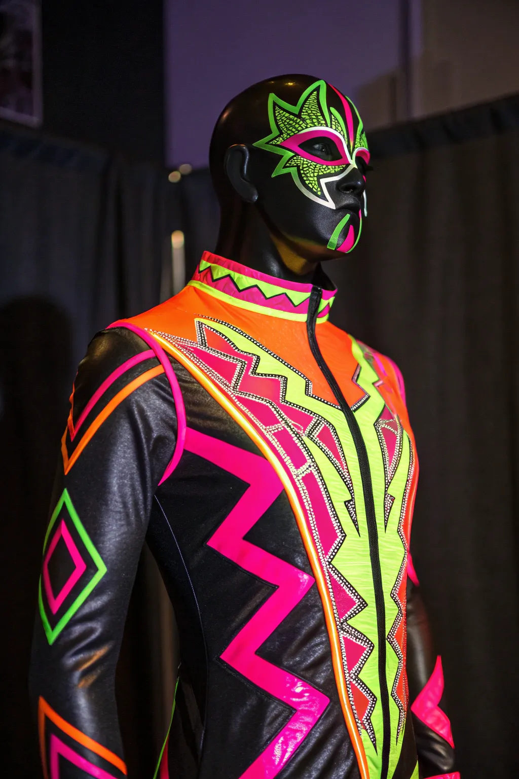Unleash your inner champion with this neon wrestling costume masterpiece.