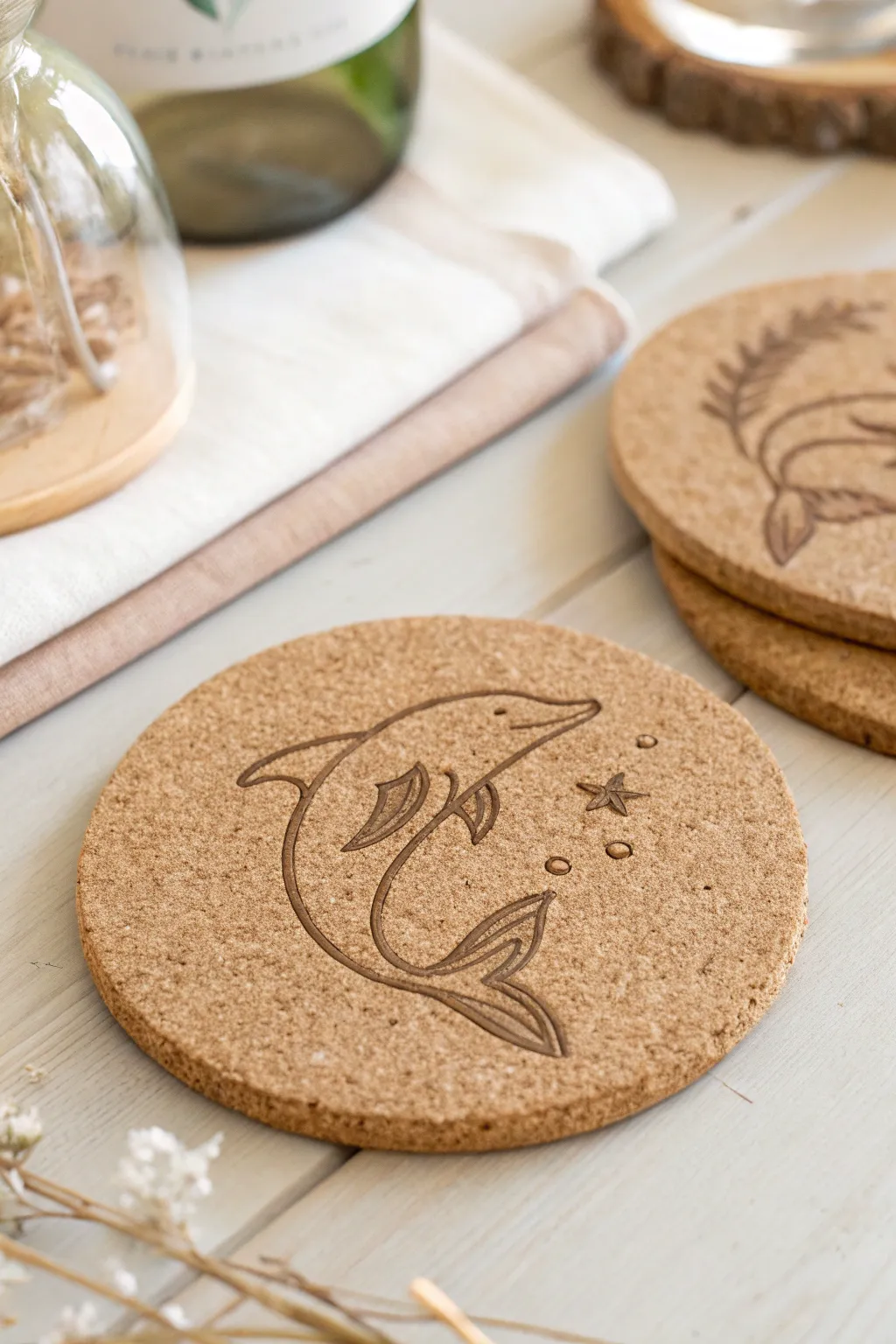 Elevate your table setting with a touch of marine elegance—dolphin-themed coasters that blend artistry and function.