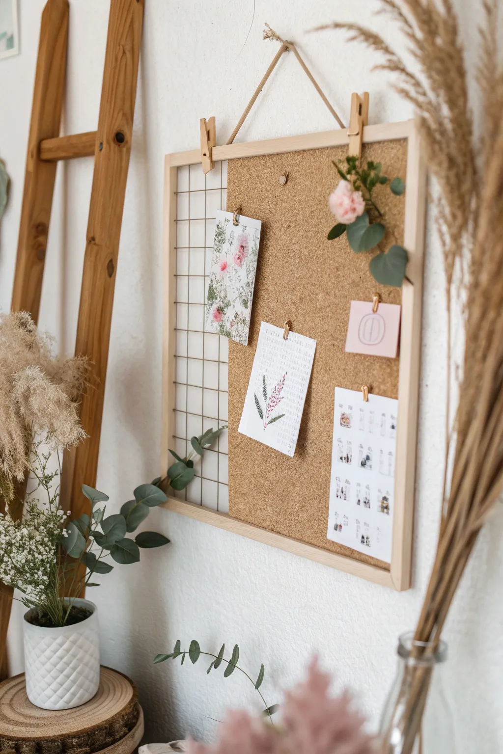 Elevate your dorm space with a chic cork board wall—where function meets minimalist beauty.
