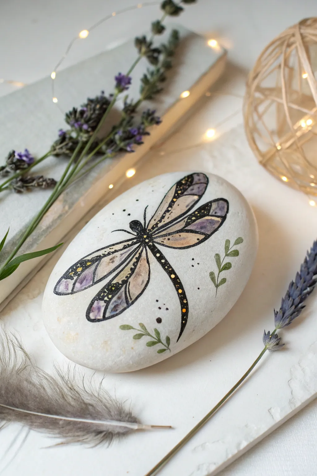 Illuminate your nights with the enchanting glow of dragonfly-painted rocks. Simplicity meets magic in this captivating piece.