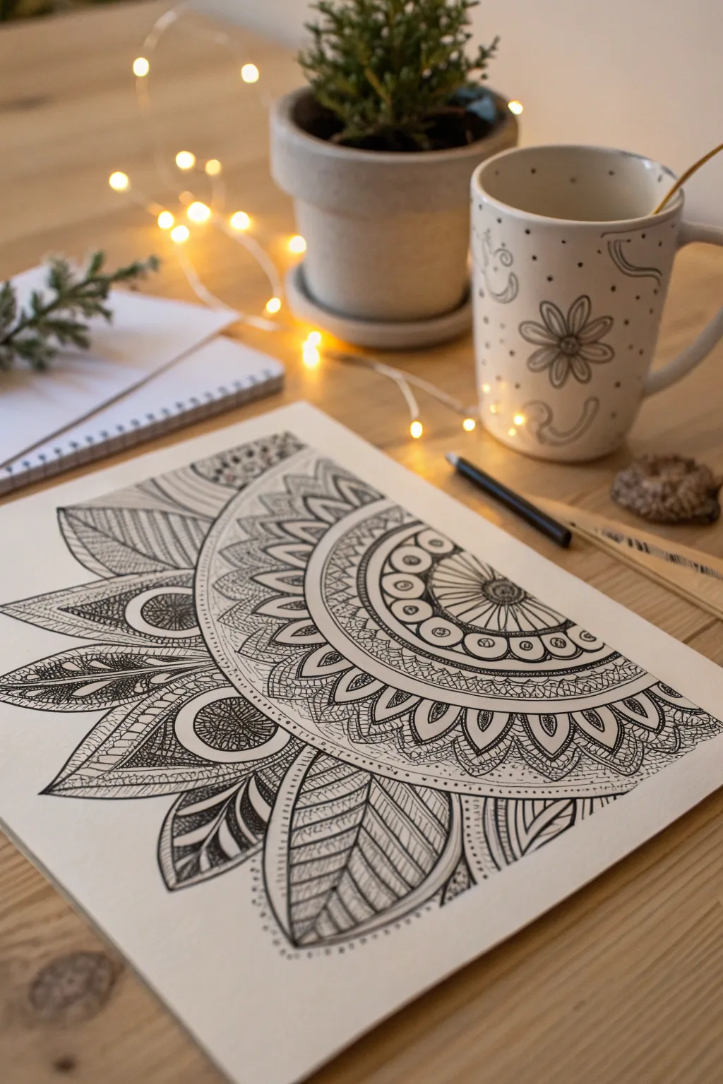 Immerse yourself in the calming world of Zentangle art, where simplicity meets creativity. Perfect for adding a personal, artistic touch to your space.