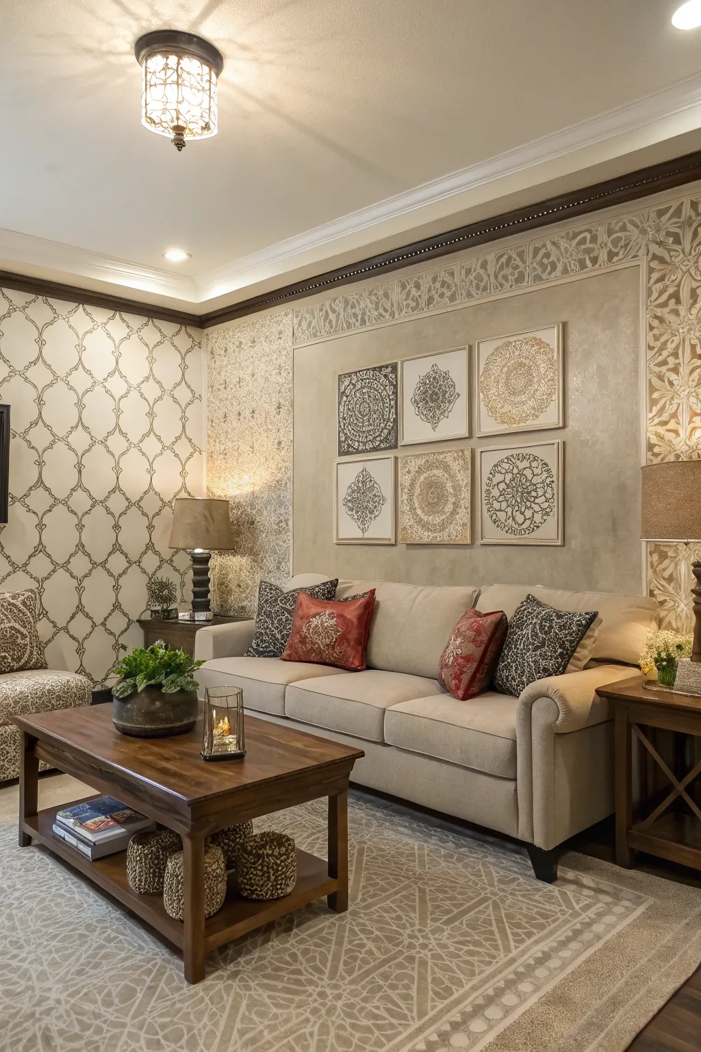 Creative wall treatments add personality to your living room.