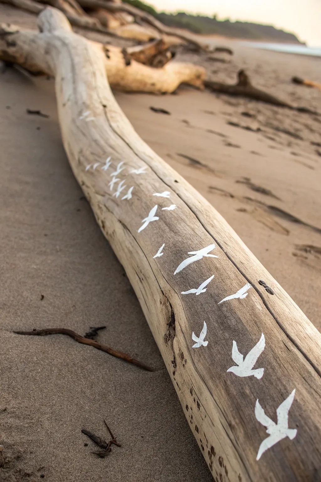 Embrace the beauty of simplicity with birds in flight on driftwood, a perfect blend of nature and art.
