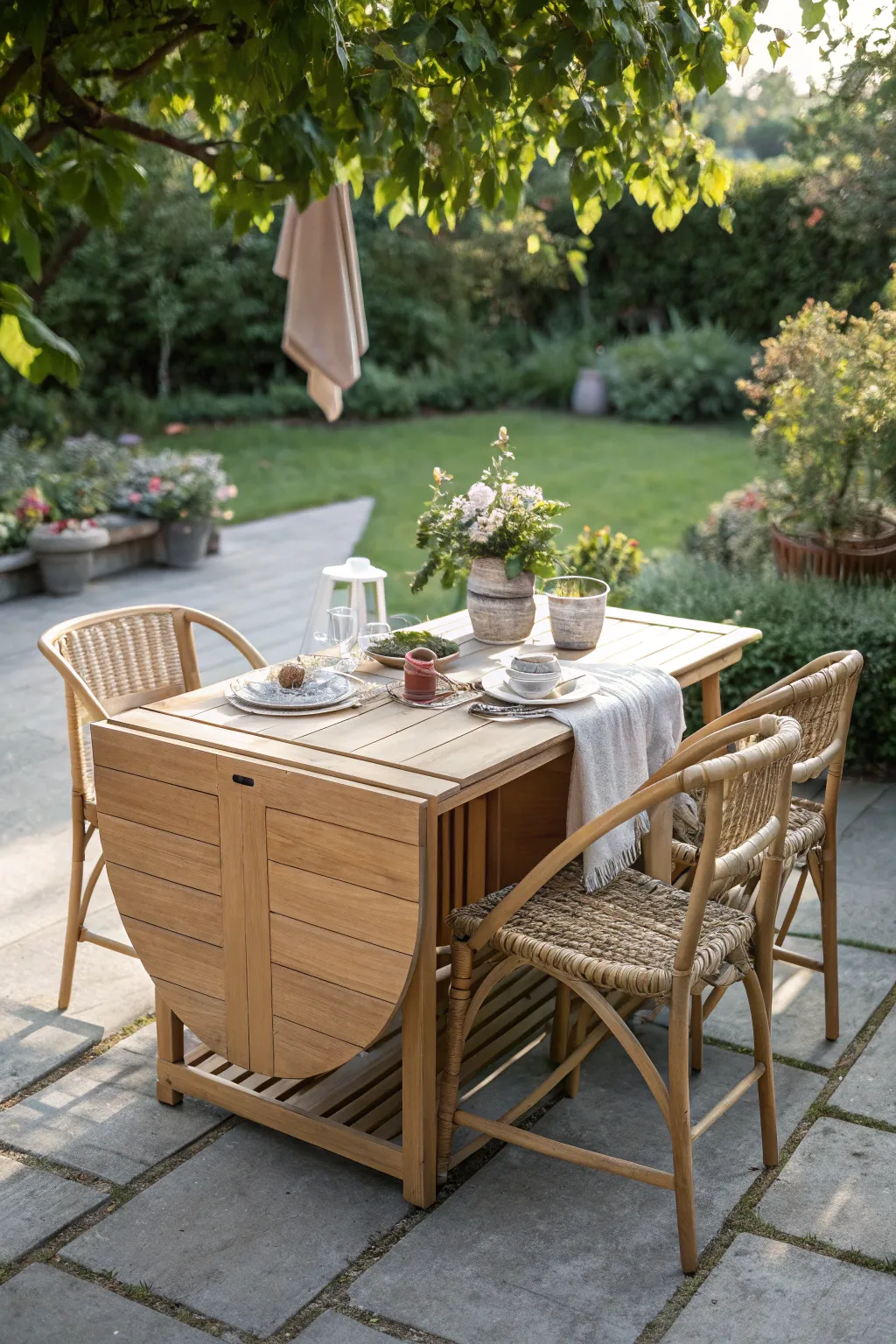 Transform your garden into a serene oasis with this elegant drop leaf patio table. Perfect for gatherings and quiet moments alike.