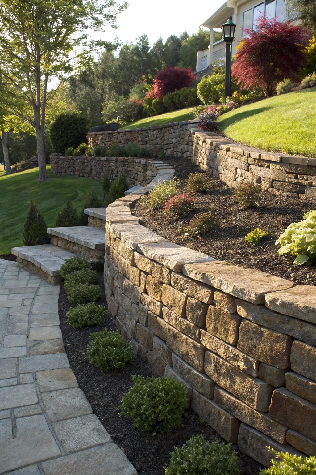 Symmetry in Stone: Elevate your garden with the elegance of a perfectly crafted retaining wall.