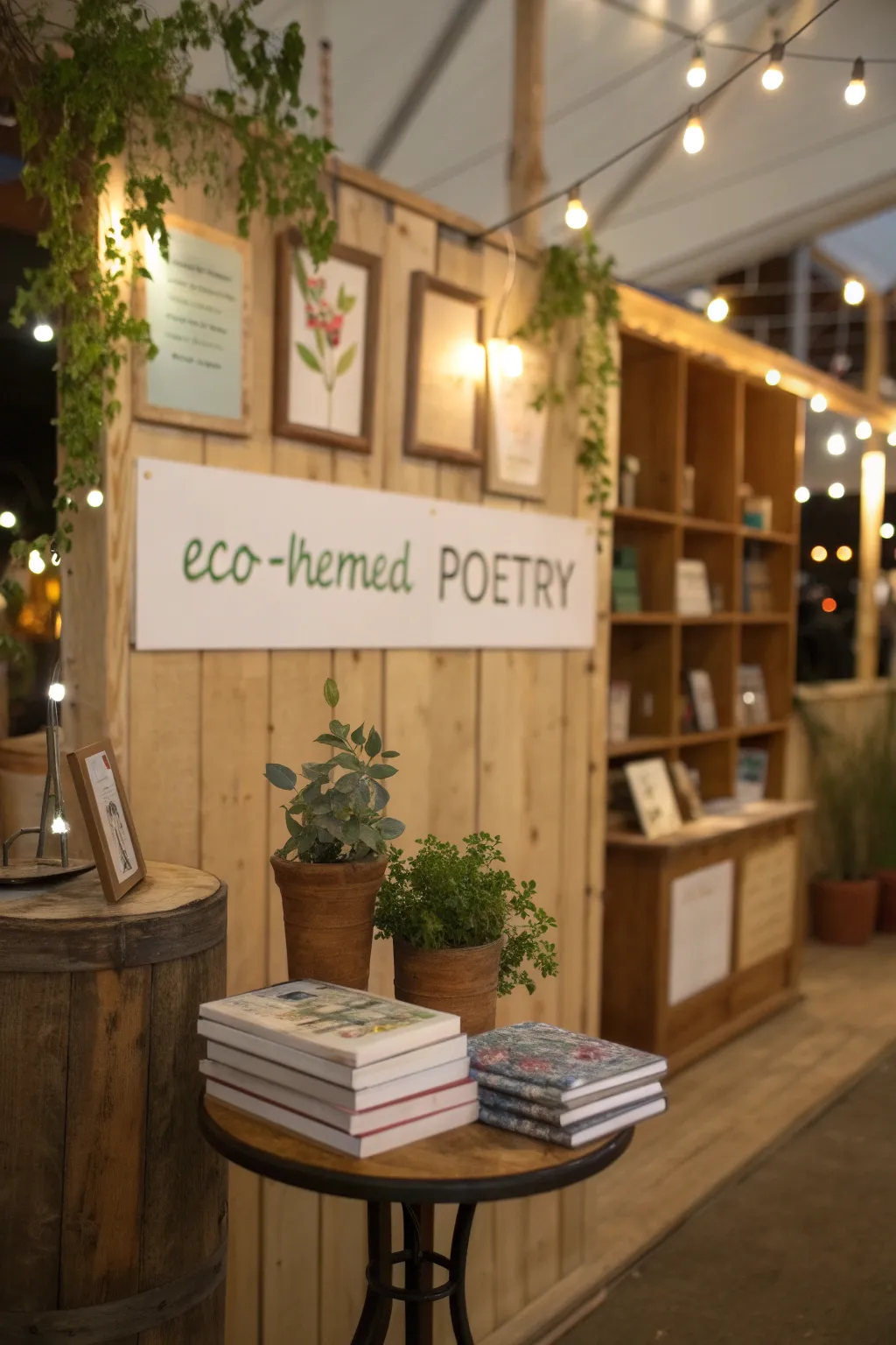 An intimate space for eco-themed literary reflection.