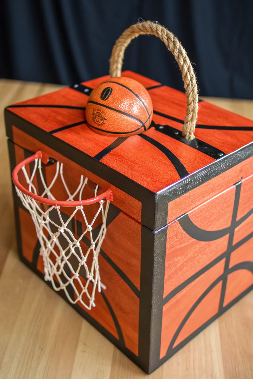 Score big on Valentine's Day with this handcrafted basketball box, featuring a unique net handle!