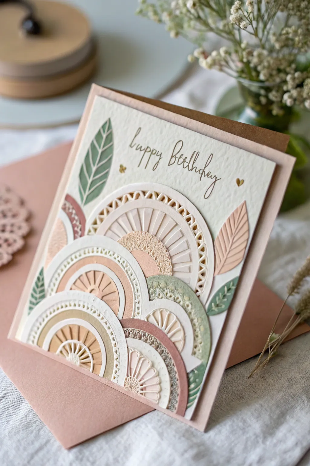 Elevate your birthday greetings with layered paper cutouts that add depth and sophistication to your handmade cards.