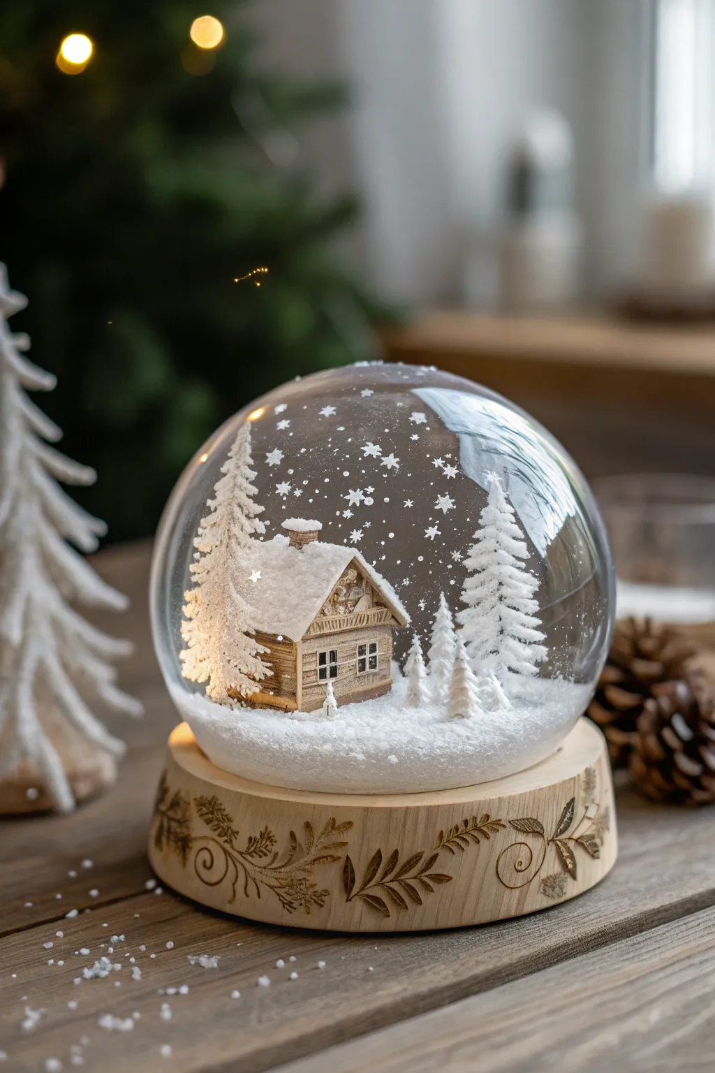Capture the serene beauty of winter with this stunning snow globe masterpiece, perfect for adding a touch of magic to your holiday decor.