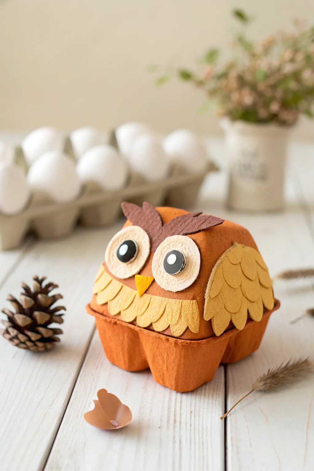 Crafting magic from everyday items: Meet your new favorite fall friend, the Egg Carton Owl!