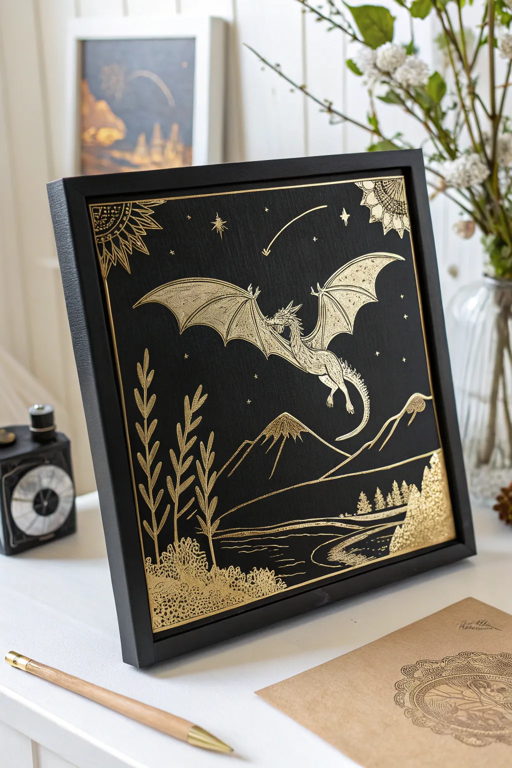Unleash your creativity with enchanting scratch art: a dragon's journey through fantasy realms.