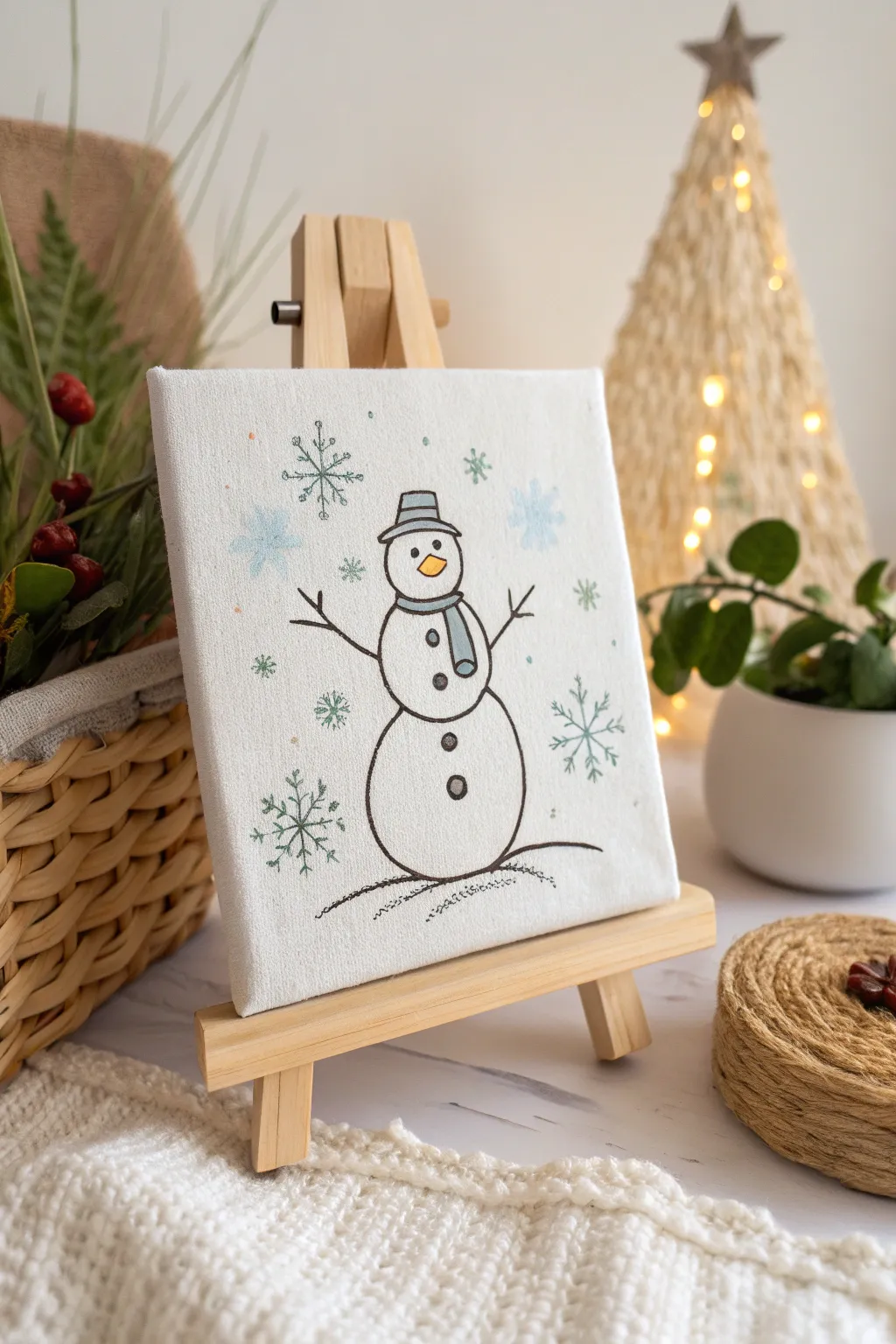 Embrace simplicity with this minimalist snowman painting, where less truly becomes more.
