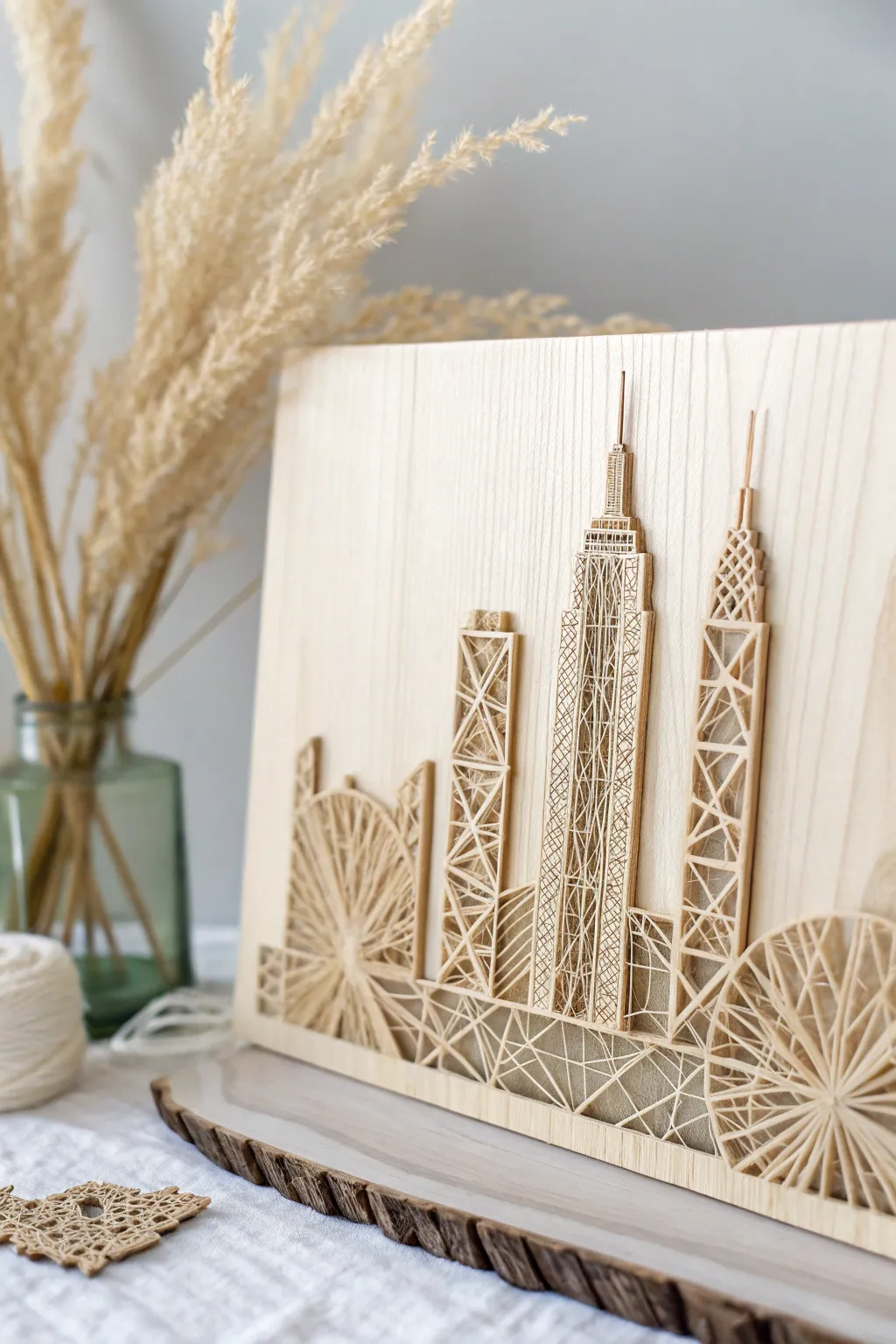 Capture the elegance of city skylines with minimalist string art that brings urban chic into your home.