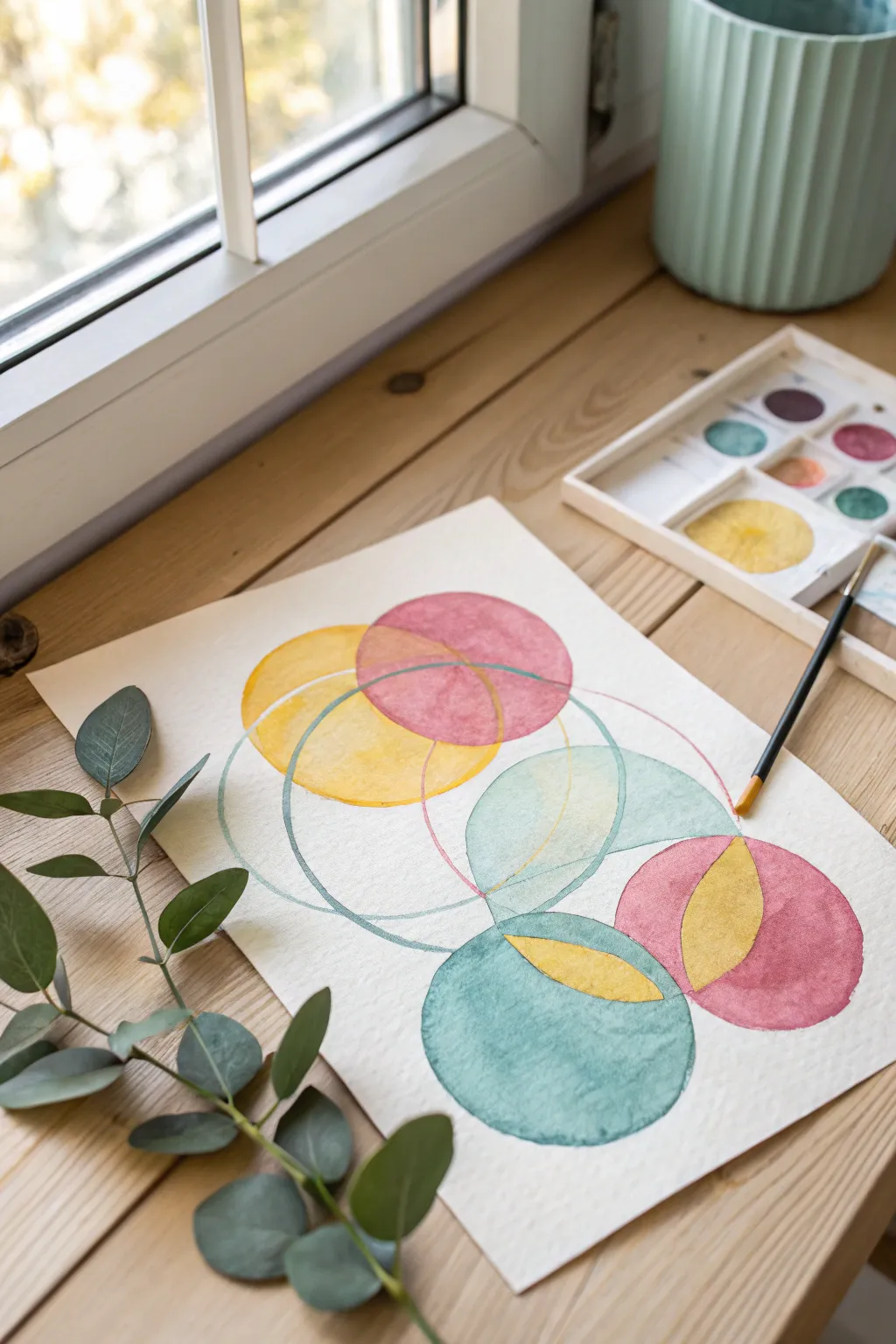 Embrace serenity with a splash of color; let your creativity flow with abstract watercolor circles.