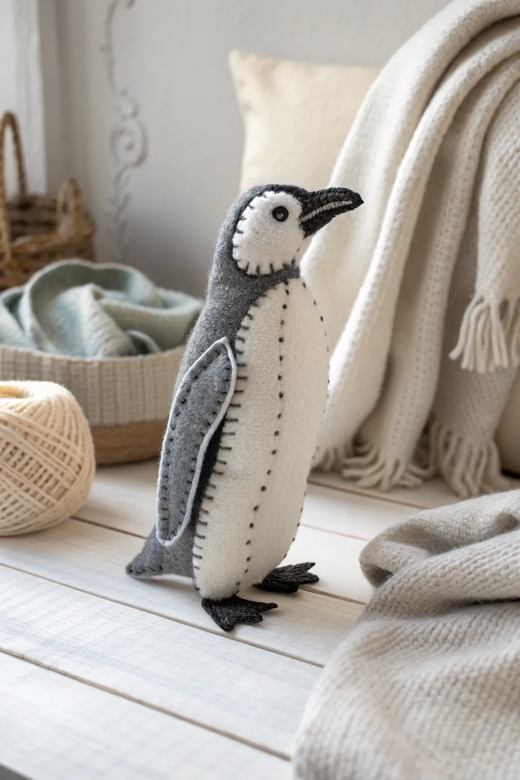 Embrace the charm of winter with this adorable felt penguin, a perfect blend of minimalist design and artisanal beauty.