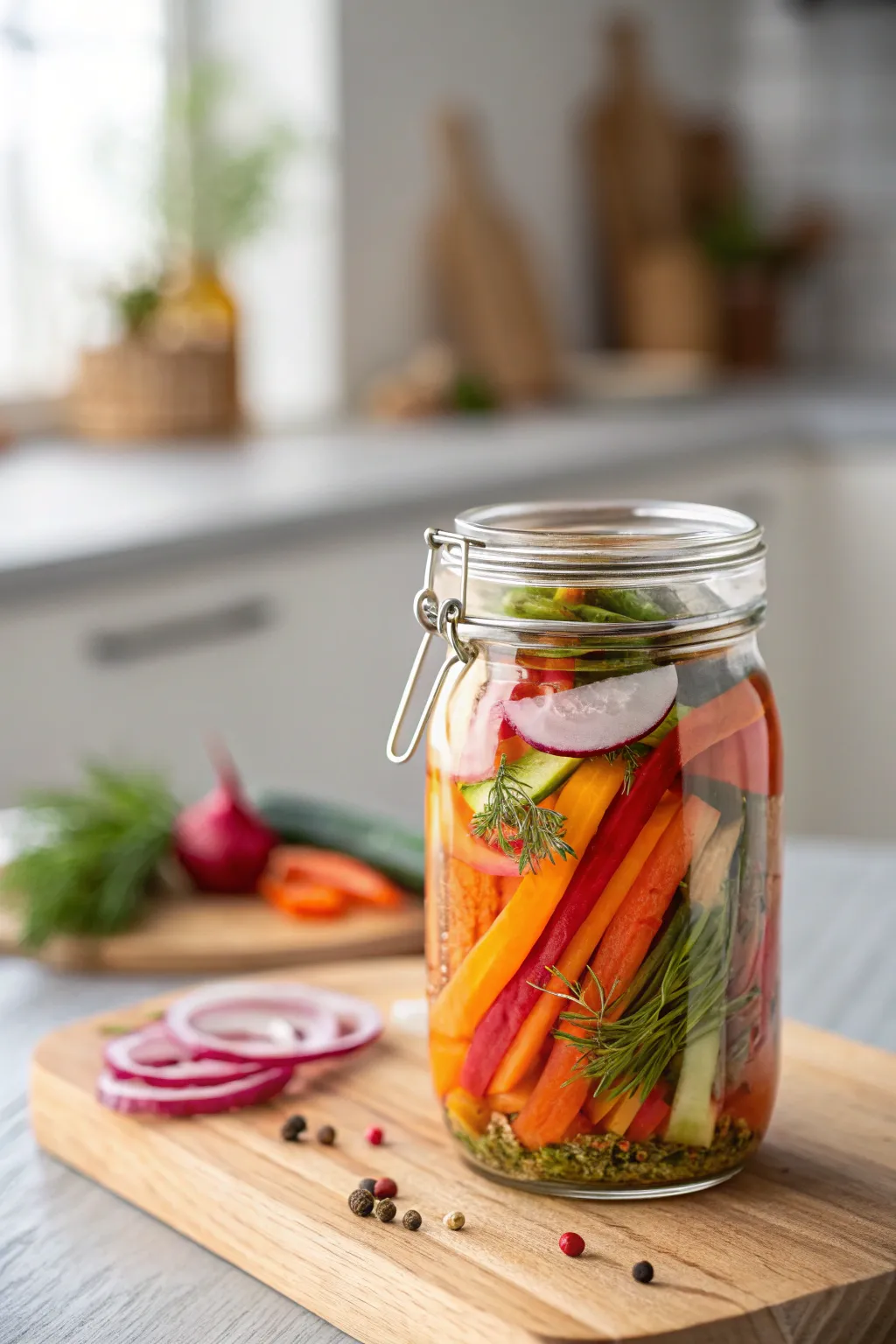 Capture the essence of summer with beautifully crafted pickled vegetables in a jar—an elegant and delicious gift idea!