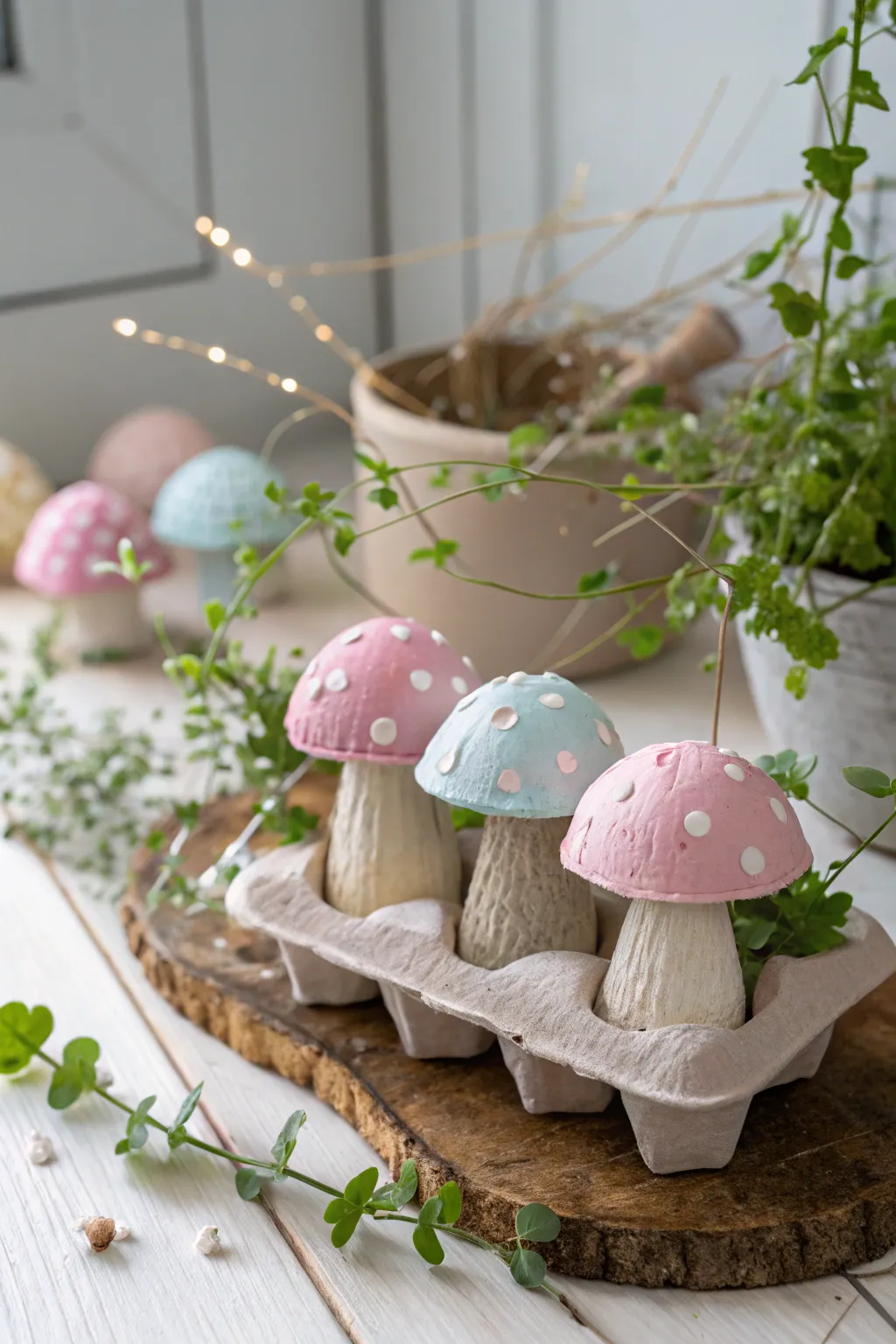 Transform egg cartons into charming mushroom decor for a touch of whimsical elegance in your home.