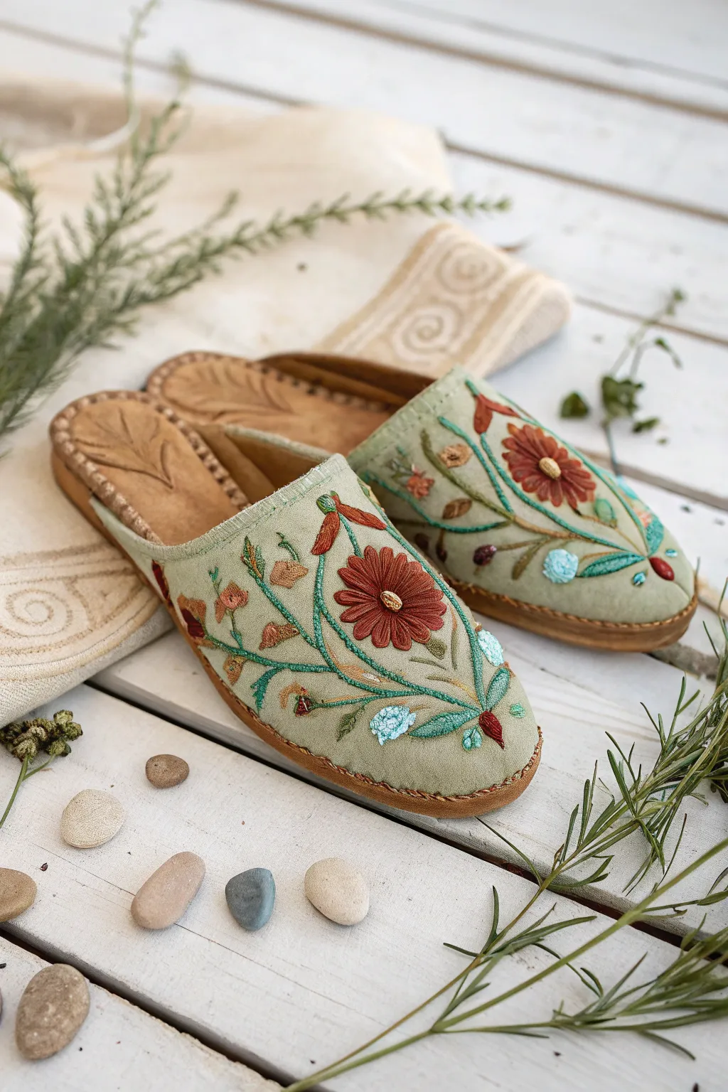 Step into tranquility with nature-inspired embroidered elegance.