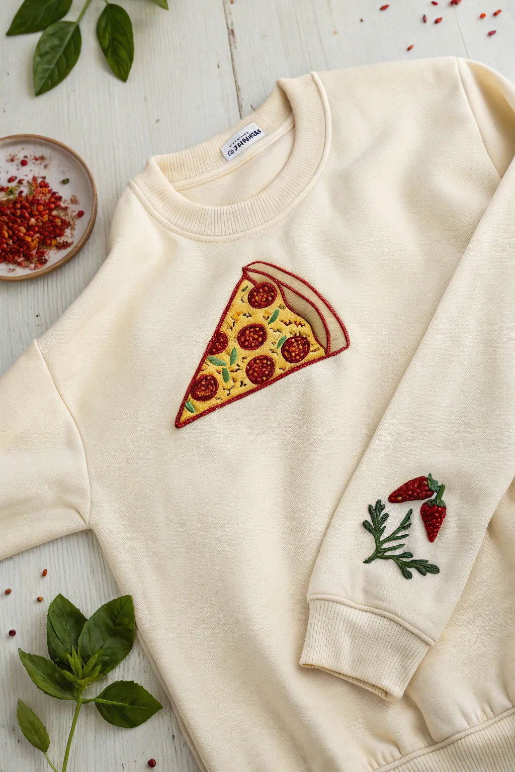 Embrace your inner foodie with charming embroidery that adds a tasteful touch to minimalist fashion.