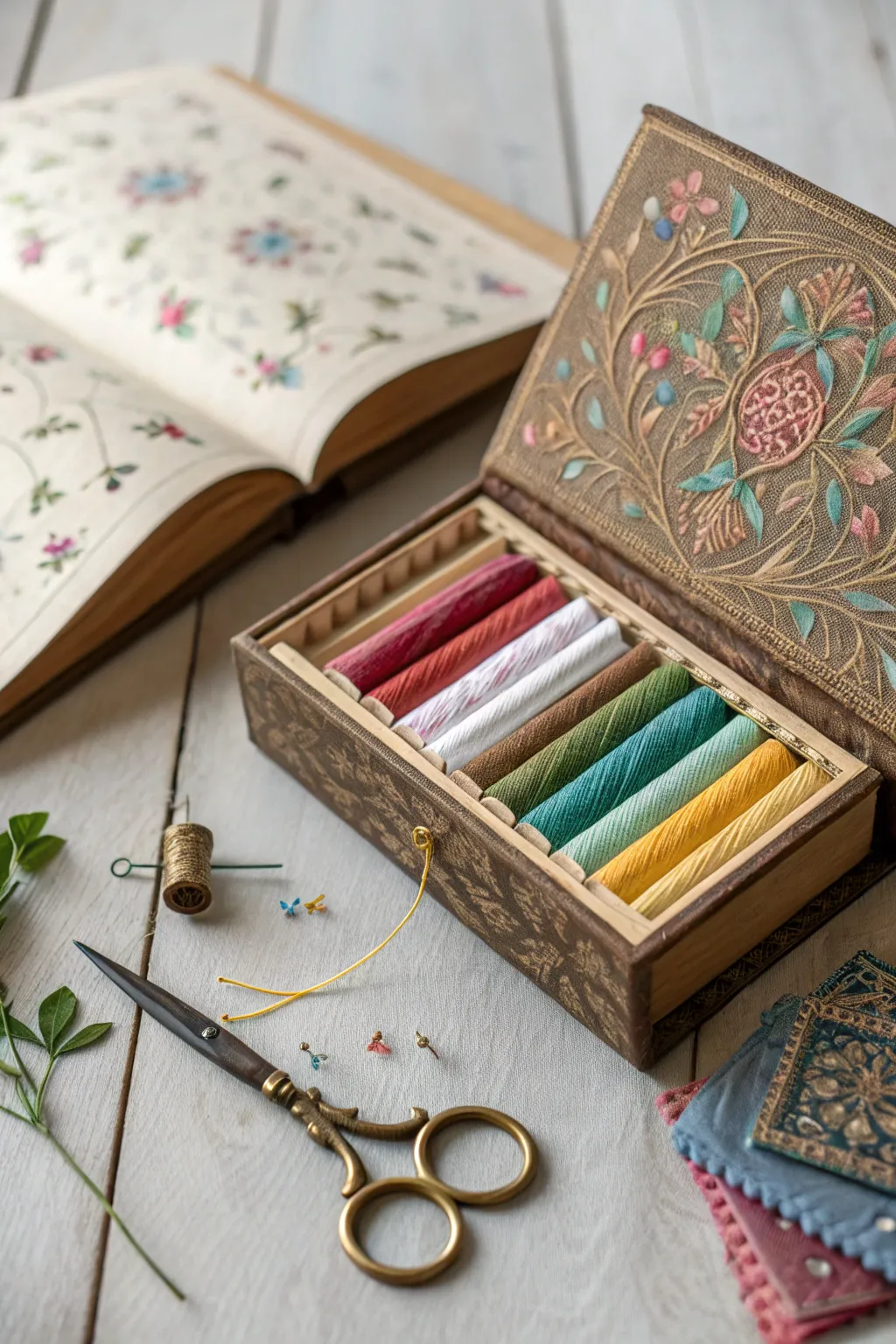 Transform a vintage book into a charming secret storage for your embroidery threads. A blend of creativity and elegance!