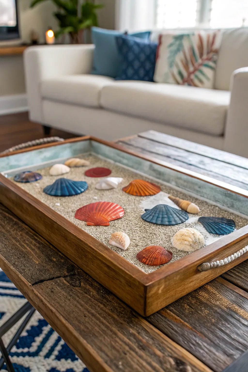 Capture the essence of summer with a stunning seashell-embedded tray, a perfect blend of nature's beauty and artisanal craftsmanship.