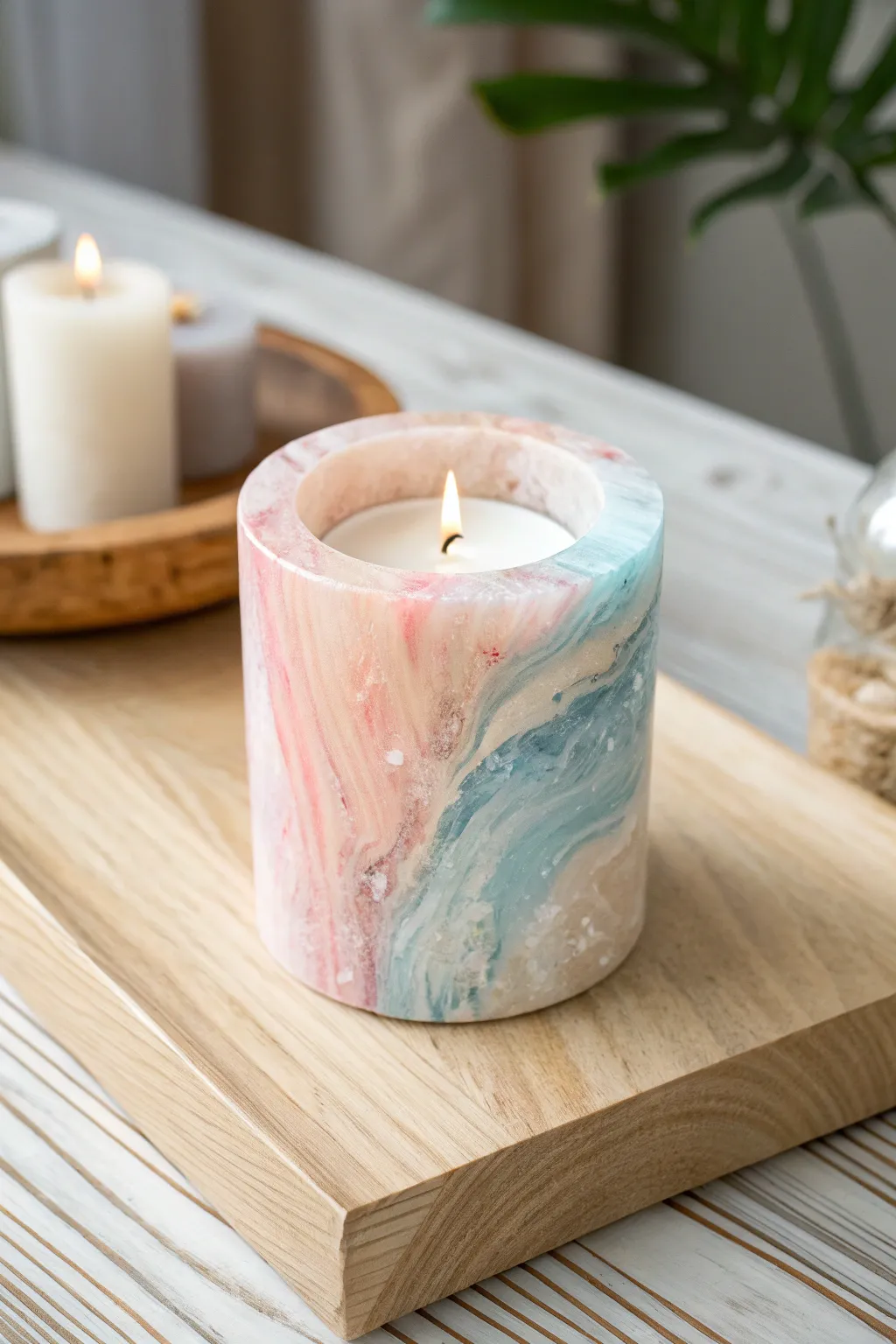 Illuminate your space with the serene elegance of a handcrafted resin candle holder.
