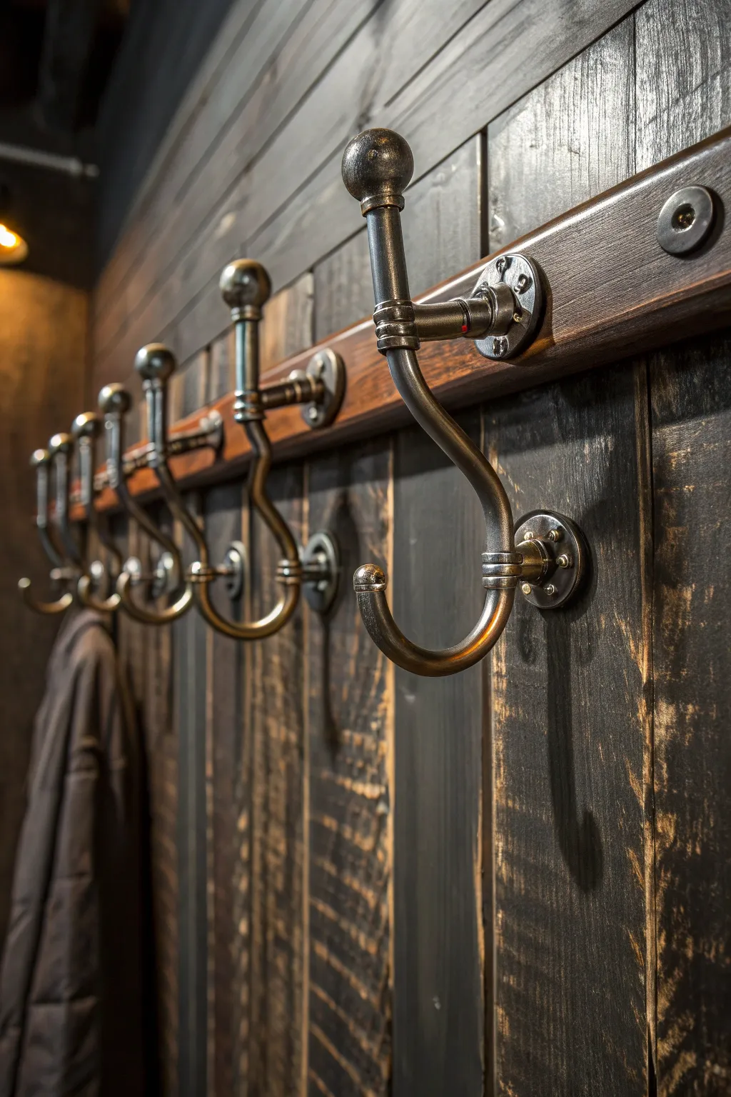 Elevate your entryway with industrial charm: Transform exposed conduits into a bold, handcrafted coatrack.