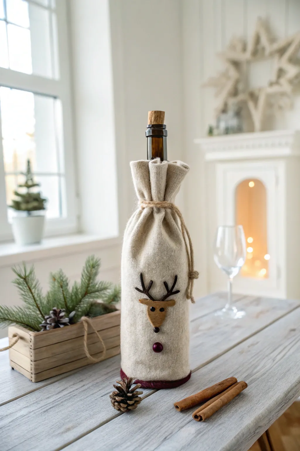 Add a touch of whimsy to your holiday table with these charming reindeer wine bottle covers!