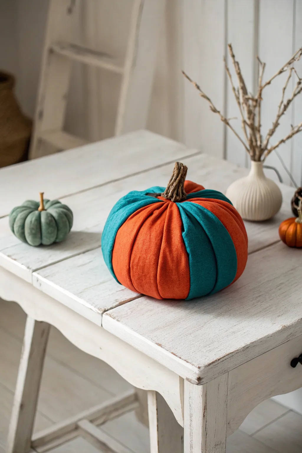 Add a pop of color to your decor with this handcrafted fabric pumpkin, blending vibrant hues with Scandinavian minimalism.