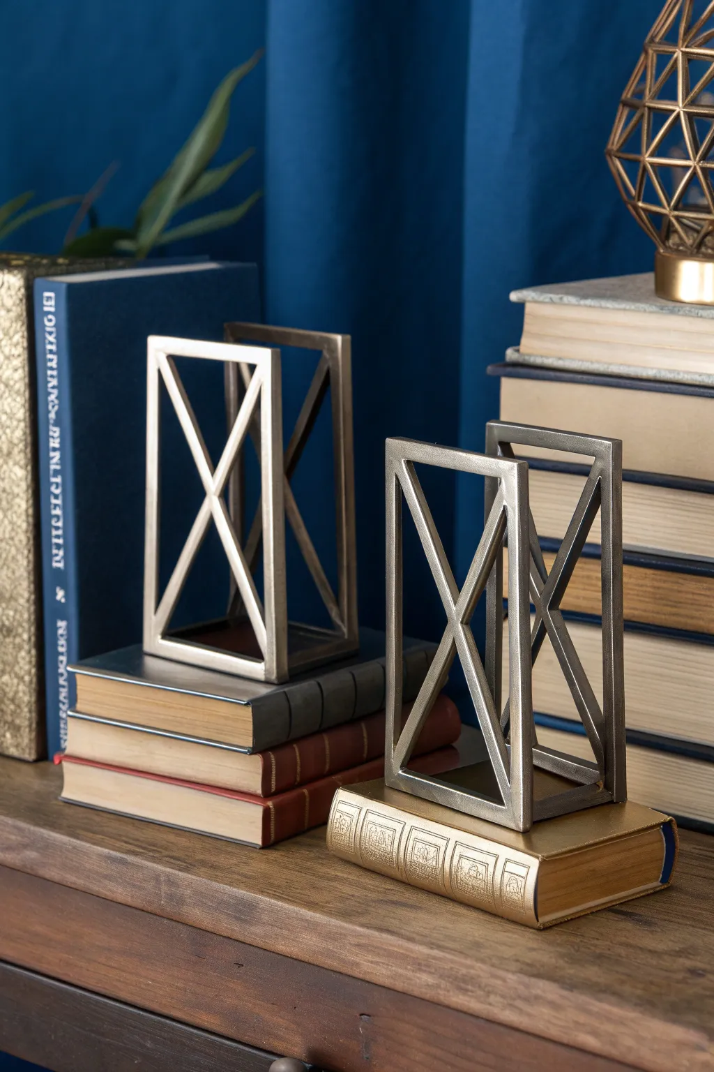 Elevate your bookshelf with these bold, handcrafted geometric bookends.