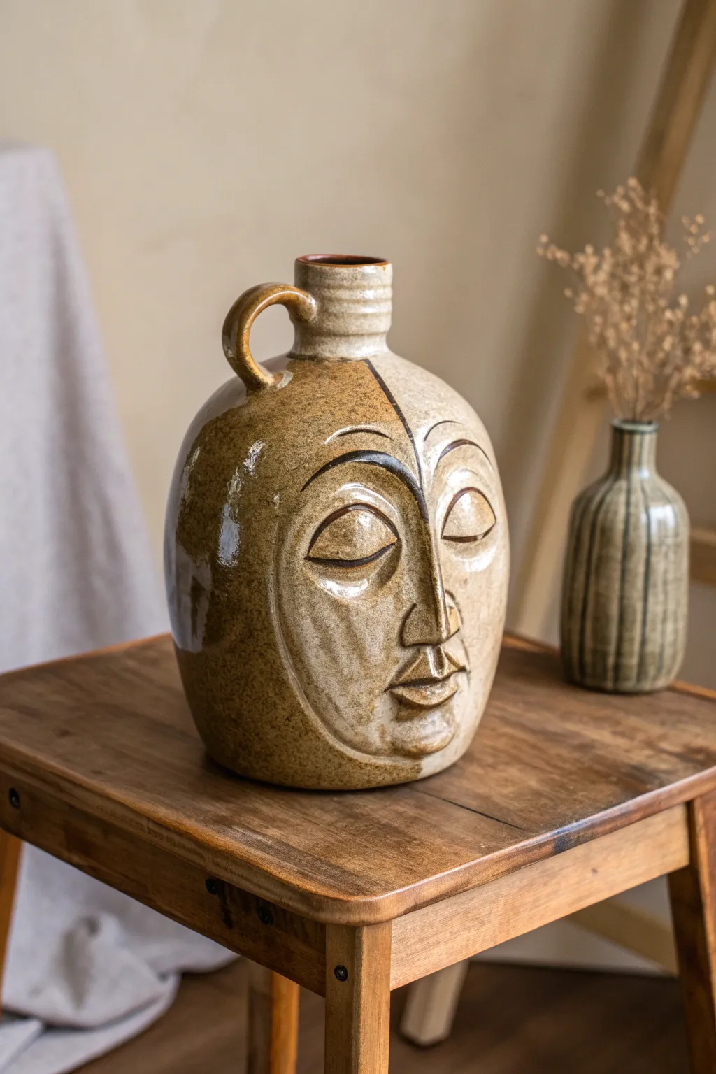 Explore the duality of emotions with this beautifully crafted face jug. #ScandinavianStyle #MinimalistDecor #BohoTouch