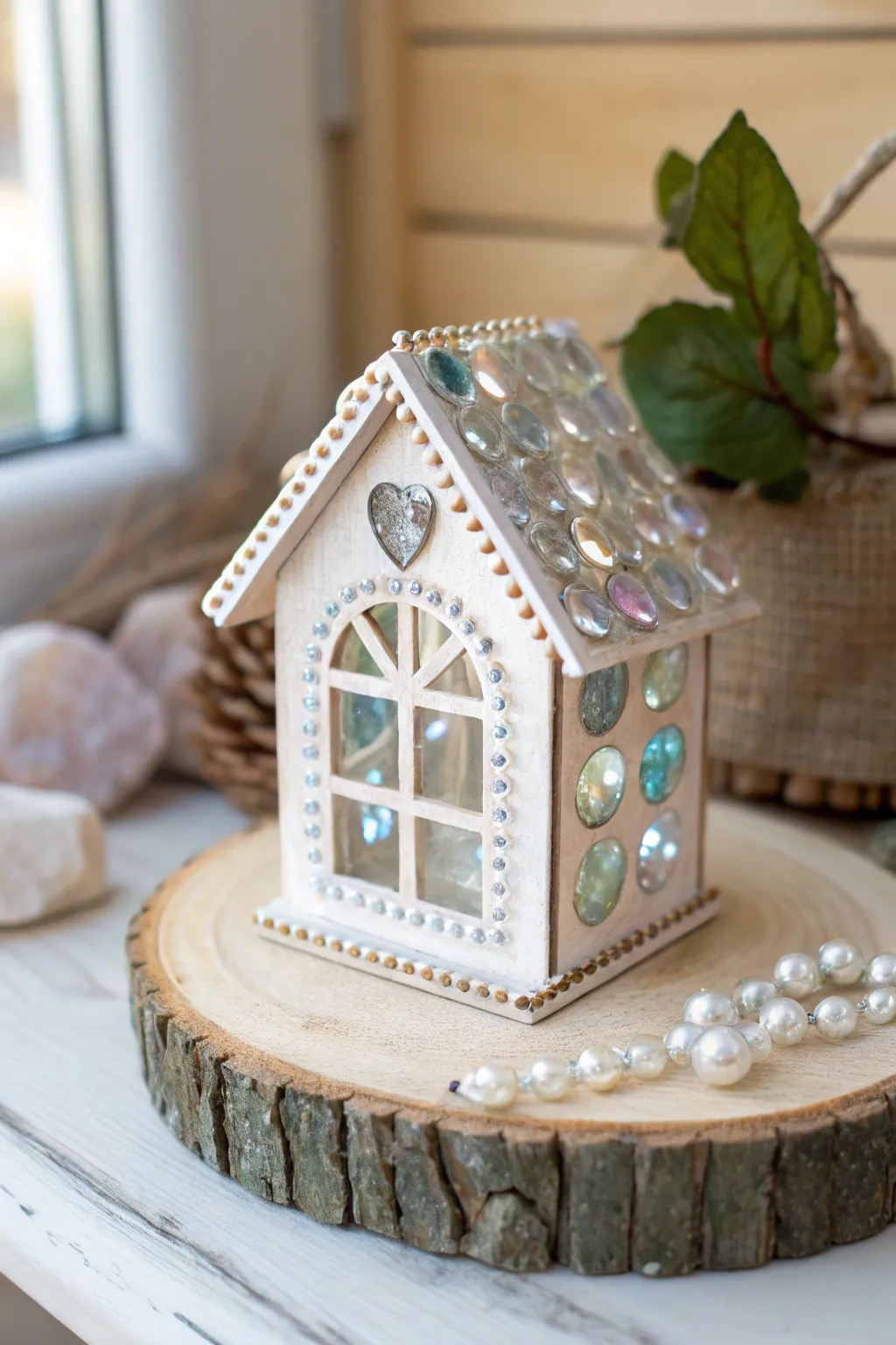Capture the magic with sparkling glass bead windows for your fairy house.