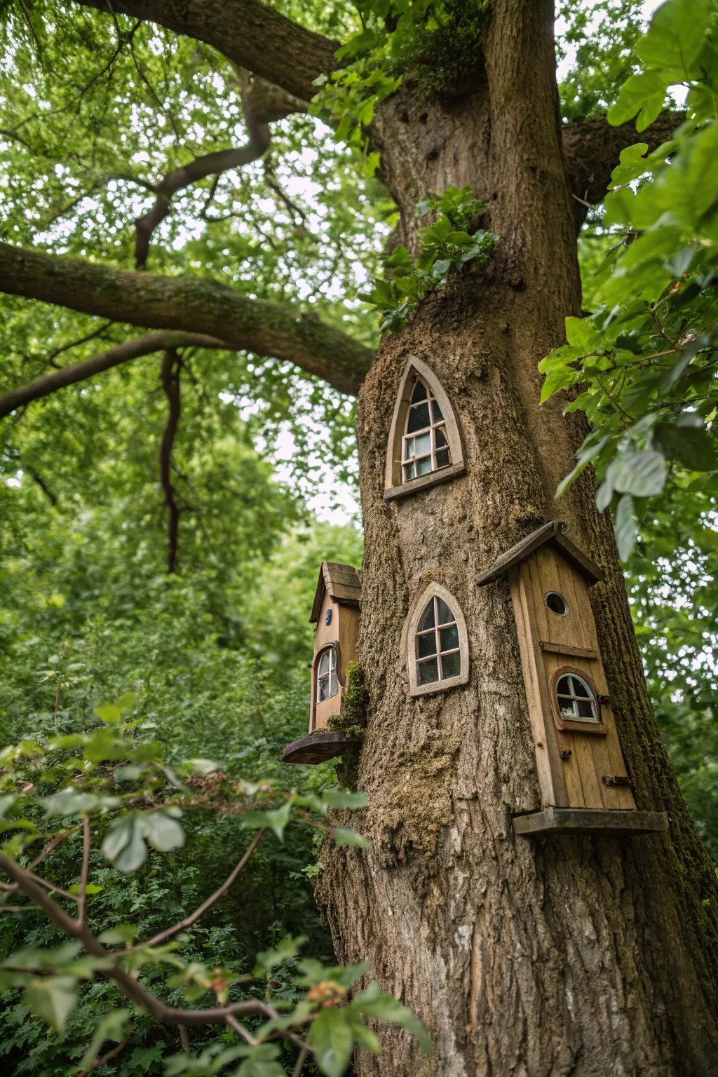 Fairy windows hinting at a hidden world inside the tree.