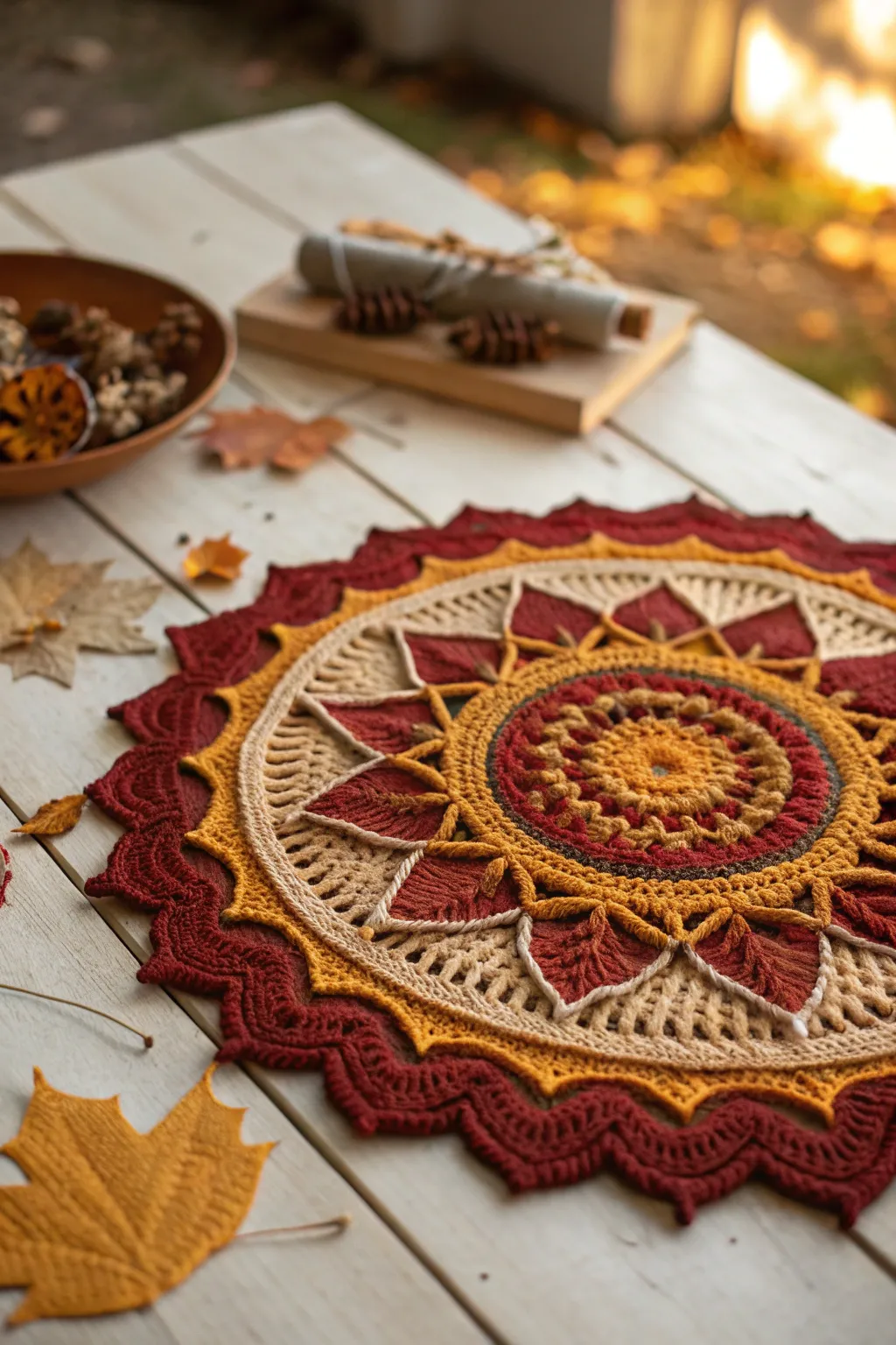 Embrace the season with an Autumn Spice Mandala, a perfect blend of color and craft for your table.