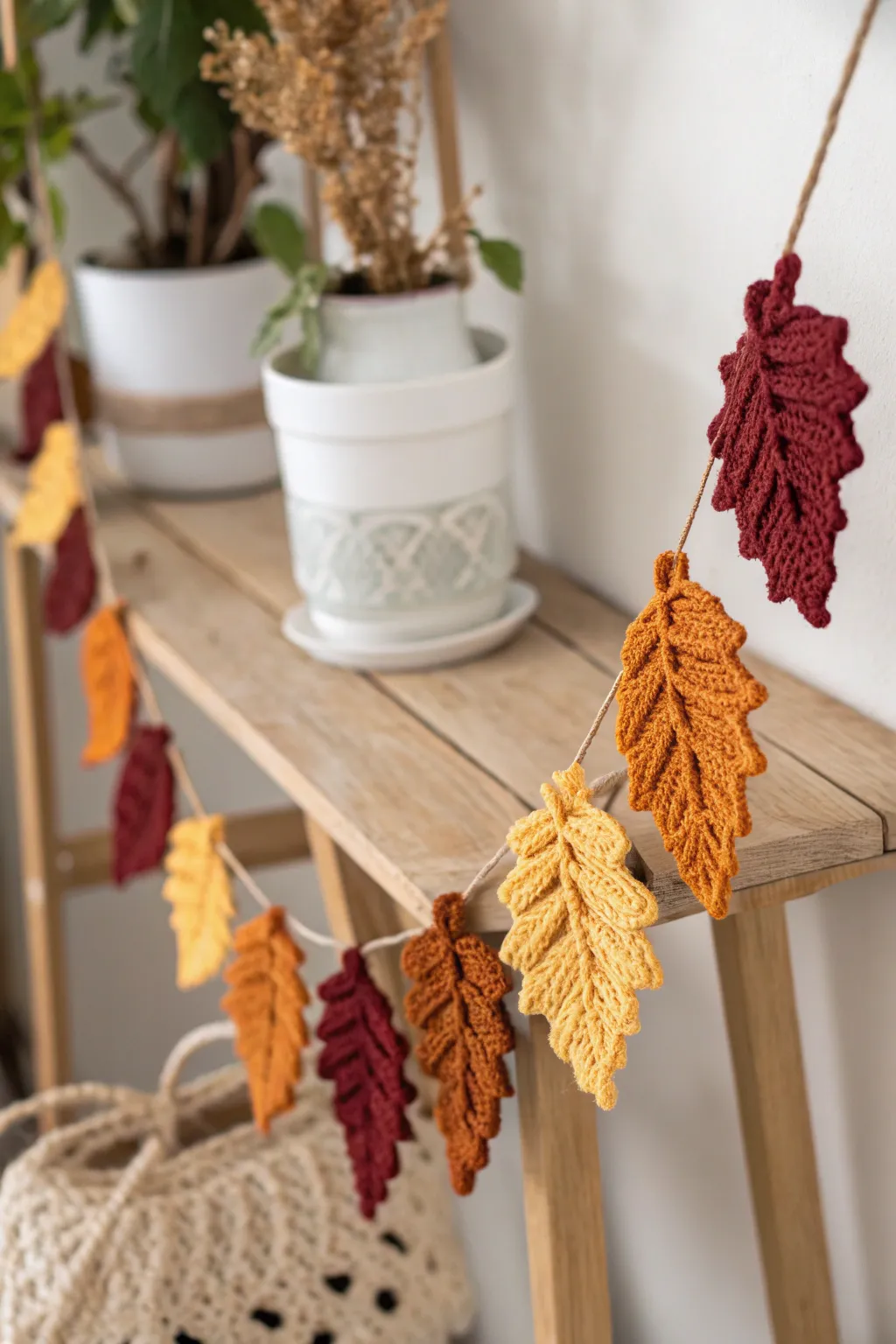 Embrace the season with a beautifully crafted crochet leaf garland—perfect for adding a touch of autumn charm to any space.