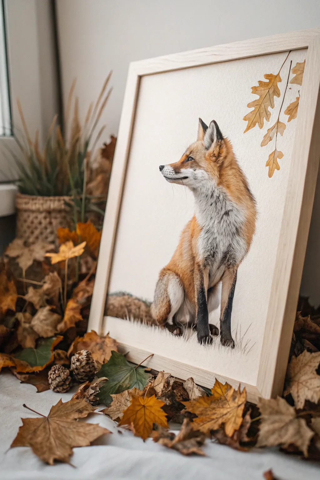 Embrace the enchantment of autumn with a minimalist fox painting that brings the woodland magic indoors.