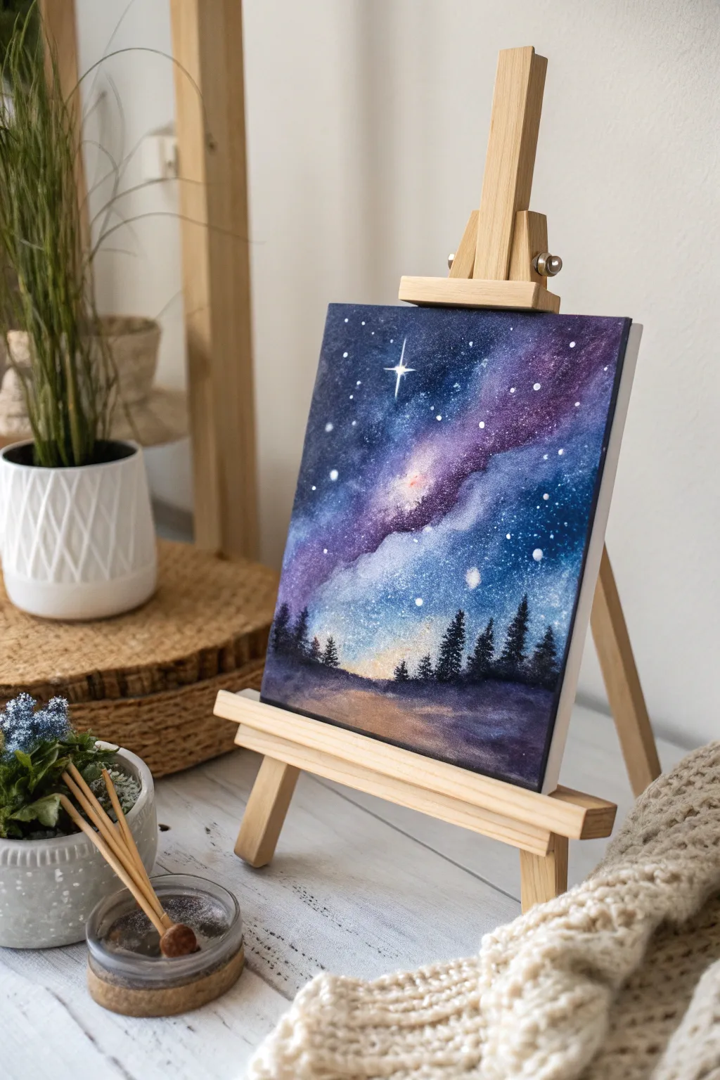 Embrace the cosmos with this serene watercolor galaxy, capturing the essence of a fall night sky.