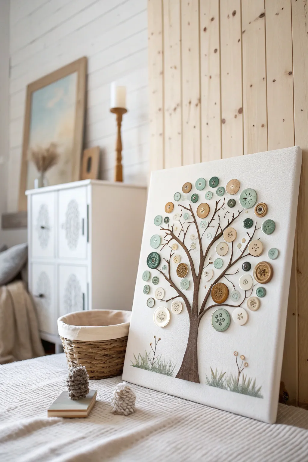 Crafted with love: A button tree art piece that brings nature and creativity into your space.