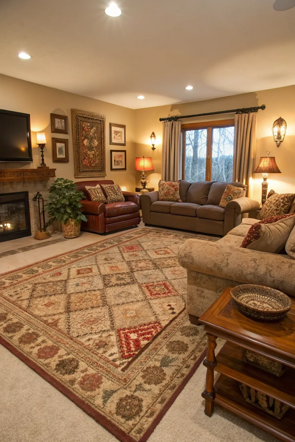 Layered rugs bring additional texture and color.