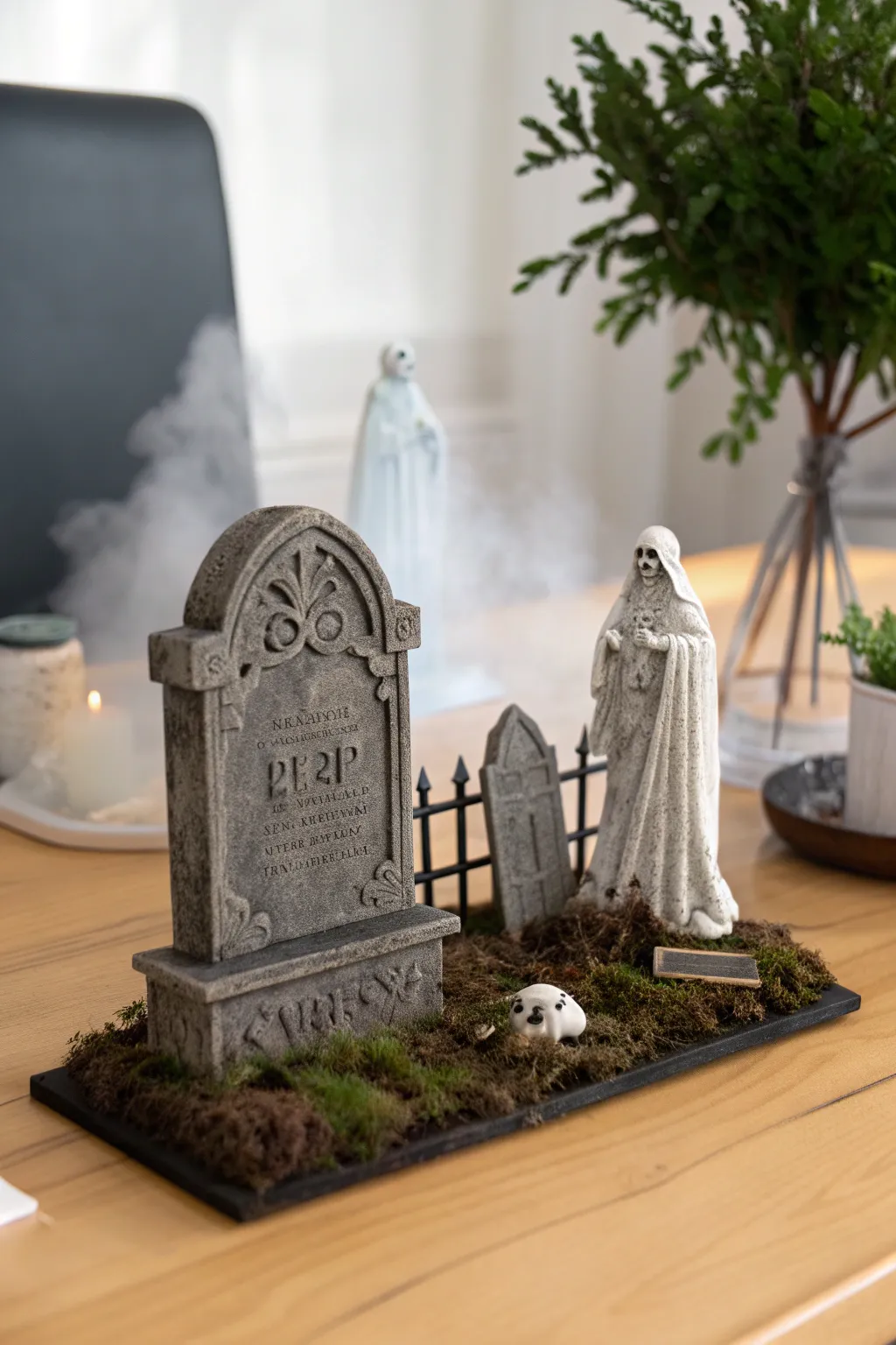 Evoke mystery and elegance with this haunted graveyard diorama, where every detail whispers tales of the past.